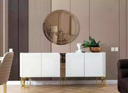 Wohnzimmer Sideboard Spiegel Set Luxus Modern Holz weiß 2tlg.
